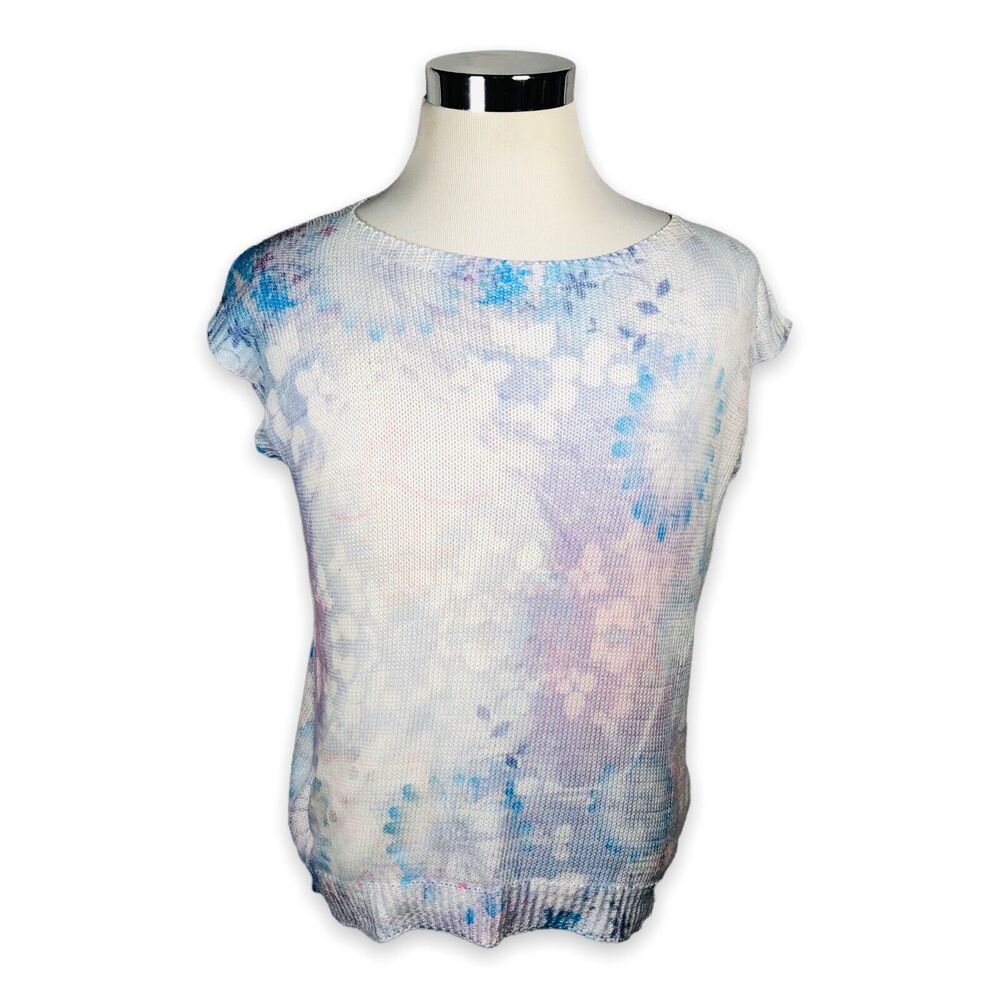 Luisa Ricci Floral Sweater Womens Large Sleeveless‎ Boatneck Blue White Purple